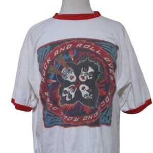 Vintage 1990s 90s KISS Rock Band Metal Music Ringer Band Tee Shirt